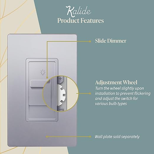 TOPGREENER Digital Dimmer Light Switch for 200W Dimmable LED/CFL Lights, Single Pole Led Slide Dimmer Switch, Neutral Wire Not Required, UL Listed, TGDS1-SV, Silver,1 Pack