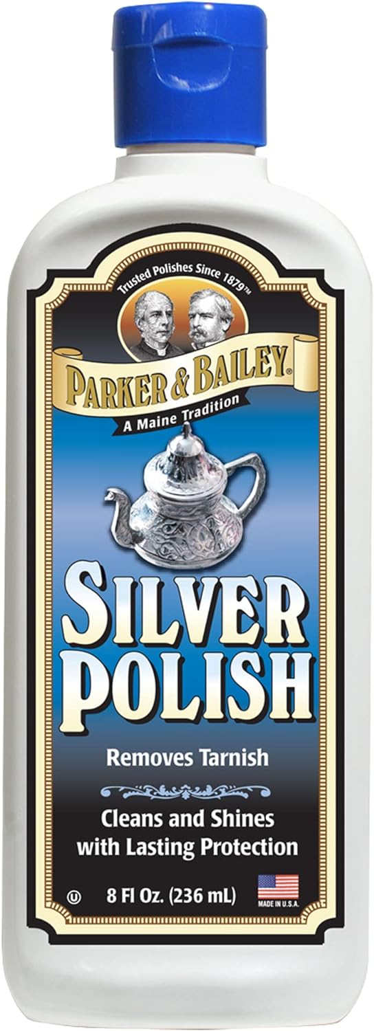 Parker & Bailey Silver Cleaner – Removes Tarnish and Restores Shine on Jewelry, Antiques, Utensils & Furniture, 8 oz Bottle