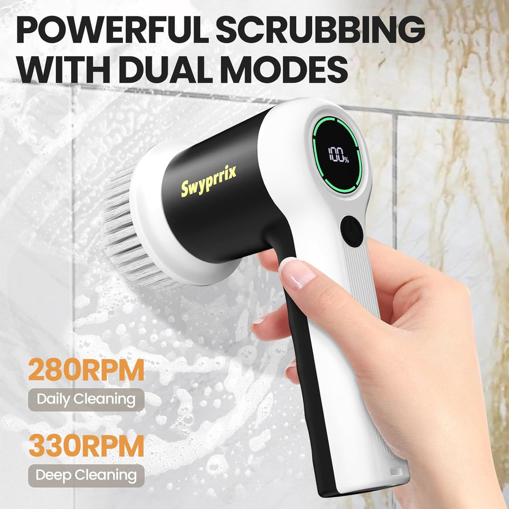 Electric Bathroom Cleaning Brush, Cordless Spin Scrubber Full Body Waterproof IPX7 with 6 Replaceable Brush Heads for Bathtub/Kitchen/Window/Home Cleaning -SD-CTB02