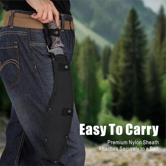 REAT Kukri Machete with Sheath,19 inch 420 Stainless Steel Blade,Non-silp Rubber Handle, Machetes for Cutting Trees,Yard Work,Hunting,Camping