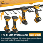 Warome Garage Power Tool Organizer with 8-Outlet Power Strip, Tool Storage Rack Wall Mount with 8 Cordless Drill Holders, Tool Organization Shelf with Charging Station in Yellow