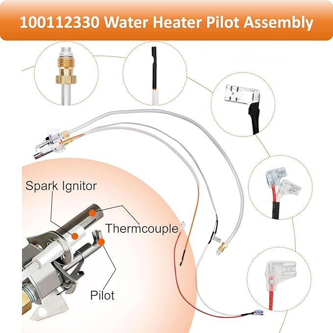 Long Term Heating Function 100112330 Water Heater Pilot Assembly Reliance Gas Thermopile Assembly Compatible with Reliance, State, A.O. Smith, and American Branded Heaters