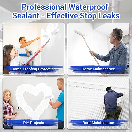 Polyurethane Waterproof Coating, Bright White, Multi-Surface Leak Repair Roofs, Showers, Windows, Basements, Indoor and Outdoor Liquid Water Proof Sealant, 0.4 Gallon