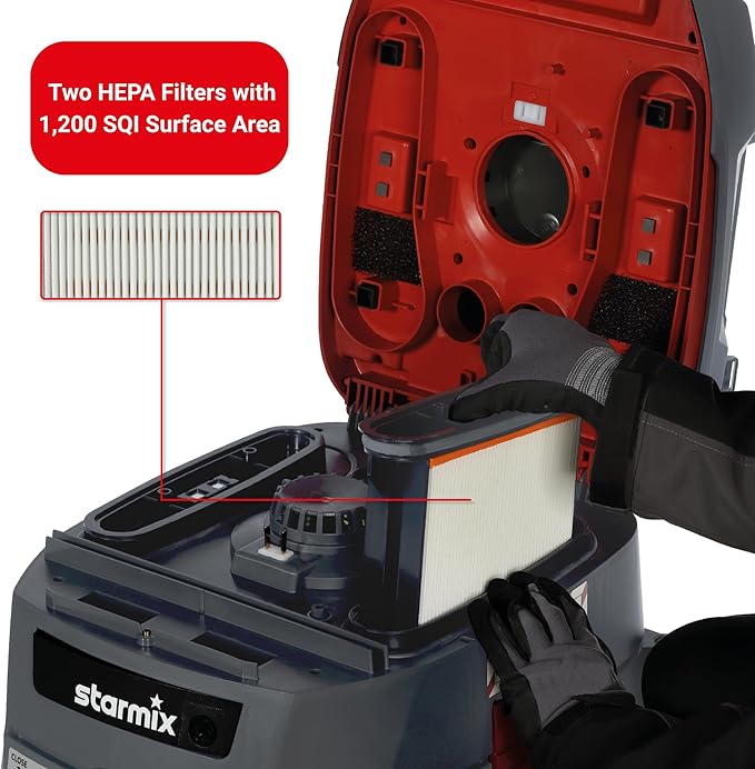 Starmix 1625 "Powerhouse Basic 6.6 Gallons/25L, High Performance Multi-Use Portable Dust Extractor - Wet/Dry - Manual Self-Clean Filter System - HEPA Certified, 103860