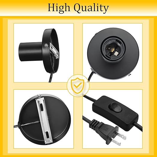 Tuanse 6 Pcs Polished Metal Desktop Lamp E26 E27 Screw Light Bulb Sockets Holder Base Lamp Replacement Base for Holding Bulb 6 Feet Cord on Off Switch Plug(Black)