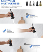 J-HVA Pull Down Kitchen Faucet Sprayer Head Replacement Part, 3 Function with 15 Adapters Pull Out Sink Sprayer Replacement Nozzle, Kitchen Faucet Head Hose Spray Tap Spout, Matte Black