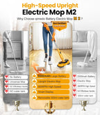 qimedo M2 Electric Mop with 5000mAh Battery,800RPM Cordless Mops for Floor Cleaning,Best Automatic Spin Mops with Smart Display,Upright Rotating Power Mop with LED Light & Water Spray