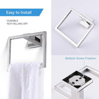 LANC Hand Towel Rings for Bathroom Wall Mount Chrome Polished Square Hand Towel Holder for Lavatory Bathroom Hardware Accessories Stainless Steel Modern Style Shower Towel Towel Racks Hanger, A8896CP