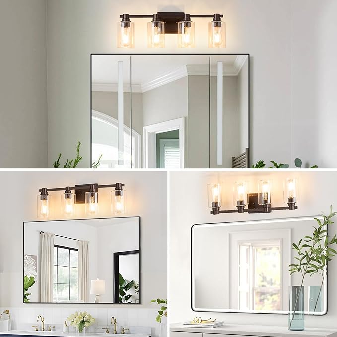 4 Lights Bathroom Lighting Fixtures Over Mirror Oil Rubbed Bronze Bathroom Vanity Light Fixture Farmhouse Vanity Light Vintage for Bedroom Living Room Hallway