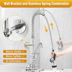 Commercial Sink Faucet With Sprayer For kitchen-Staff: BESTJEEF Commercial Wall Mount Kitchen Sink Faucet With Pre Rinse Sprayer For Kitchen Cook- 36" Height Faucet With 8" Center And 12" Add-On Spout
