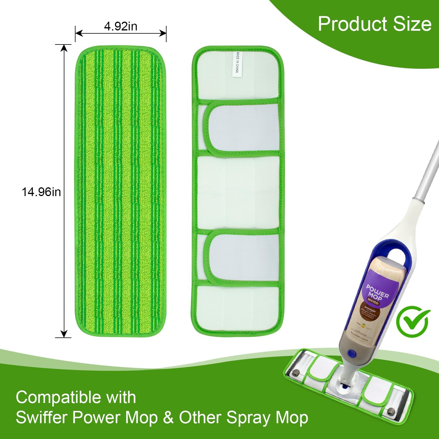 Upgraded Reusable Mop Pads Compatible with Swiffer PowerMop, Mop Refill Pads Replacement for Swiffer Power Mop Spray Mopping Pads for Multi-Surface Floor Cleaning, Quality Cationic Material & Washable