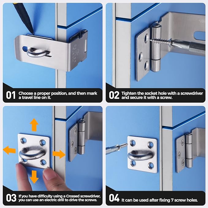 Hasp Latch 3 Pack, 90 Degree Solid 304 Stainless Steel File Cabinet Lock Desk Drawer Lock, Safe Security Padlock Latch Hasp Lock for Personal Privacy
