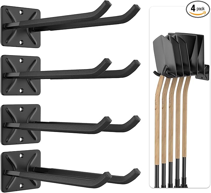 Ultrawall Garage Storage Hooks, Heavy Duty Steel Tool Organizer, 12.4 Inch Wall Mount Hangers Racks for Car Tires, Ladders, Chairs, Ropes and Garden Tools, 4 Pack