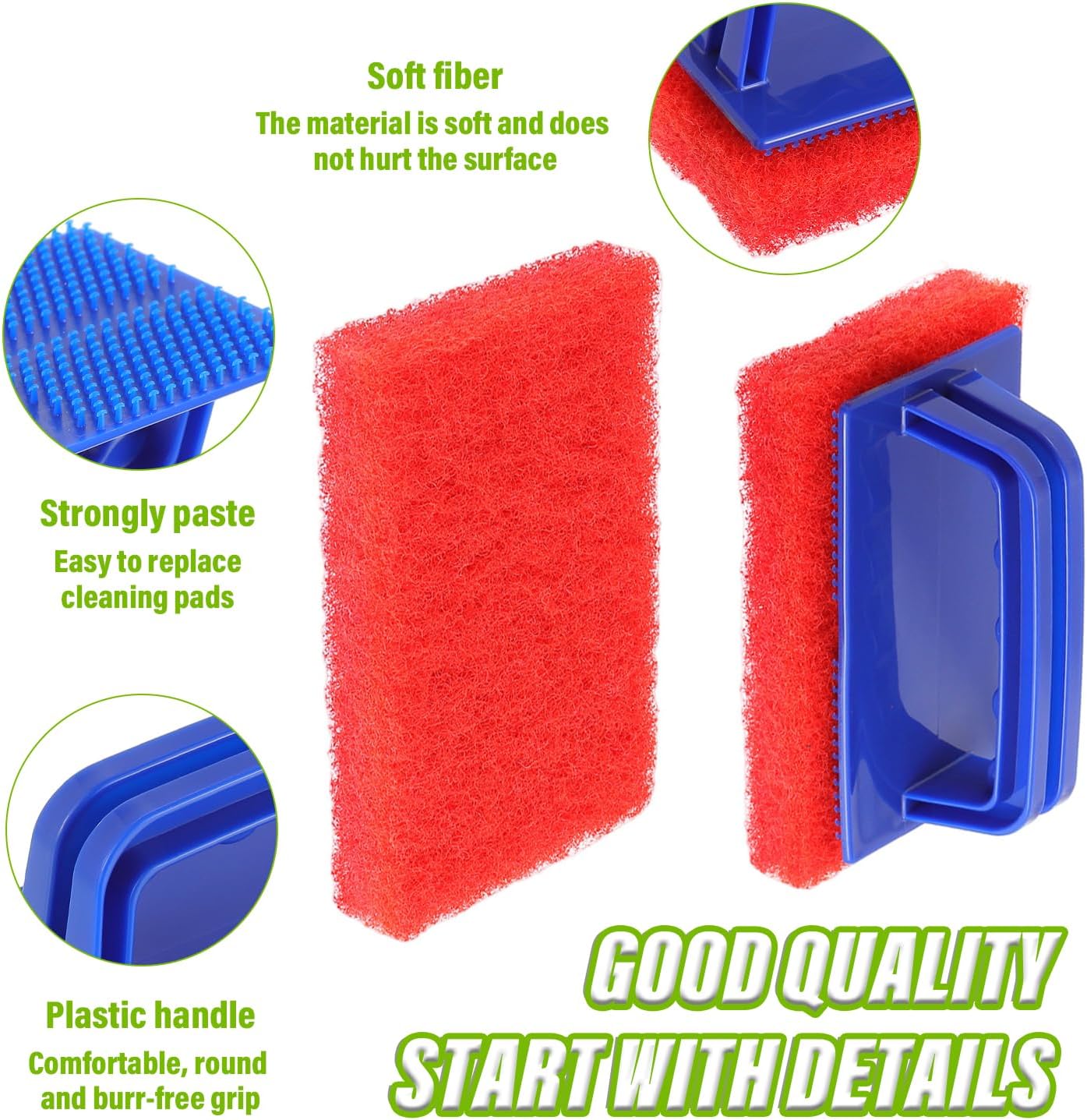 5 Pack Electric Cleaning Brush Pad Kitchen Bathroom Household Cleaning Pad Swimming Pool Wall Cleaning Brush Heavy Duty Griddle Scrubber Scouring Pad and 1 Pack Handle kit(Red)