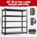Garage Shelving, 48" Wide 5-Tier 3000lbs, Boltless Assembly, Adjustable Large Garage Storage Shelves, 48" W x 24" D x 72" H Heavy Duty Storage Rack