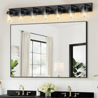 IZORRO Bathroom Vanity Light Fixture, 7-Light 51 Inch Matte Black Bathroom Light Fixtures Over Mirror, with Clear Glass Shade, Modern Farmhouse Vanity Lights, Rustic Restroom Lighting Fixtures