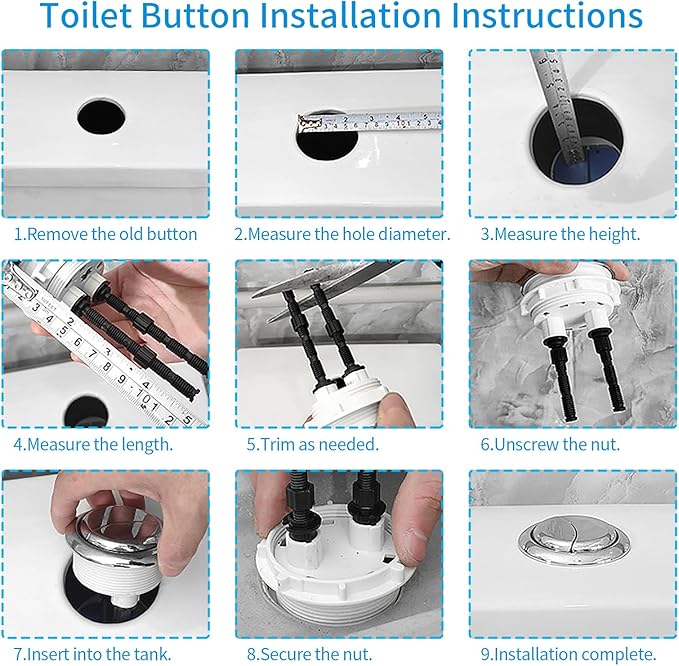 Toilet Flush Valve Replacement Kits with 1.49-Inch(38mm) Toilet Tank Button, Fits ToTo THU338N, Universal One-Piece Dual Flush WC Repair Parts, 2 Inches (8 Inches Height)