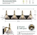 Vintage Bathroom Vanity Light, 4-Light Black Gold Vanity Lighting Fixture with Flower Glass Shade, Bathroom Lighting Fixtures Over Mirror