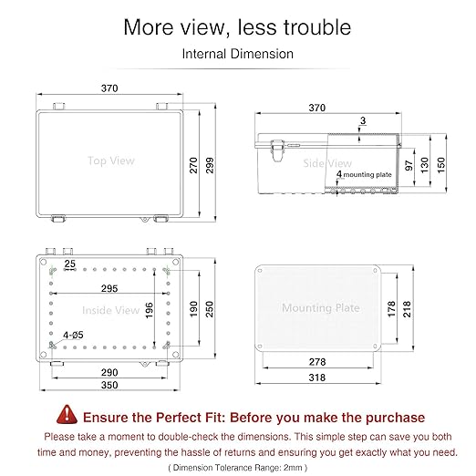 QILIPSU Waterproof Junction Box IP67 Outdoor Plastic Electrical Project Enclosure Weatherproof with Mounting Plate, Wall Brackets, Hinged Clear Cover 14.8"x10.8"x6.1" CC