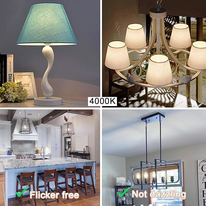 3.2 Inch 4000K Neutral White E26 LED Bulb 60 Watt Equal, AC 120V 600LM Edison Bulbs Dimmable, 6W T10 Tubular Filament Light Bulbs Clear Glass for Fan Pendant Wall Light, UL Listed-4 Pack