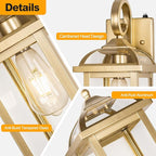Large Dusk to Dawn Golden Outdoor Sconces 2-Pack, Anti-Rust Aluminum Brass Outdoor Light Fixtures Enclosed Bottom Exterior Lighting Wall Scones IP65 Waterproof Outside Wall Lanterns