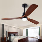 48" Wood Ceiling Fan with Light and Remote Control, Indoor Outdoor Wooden 3 Blades Ceiling Fan for Patio Living Room, Bedroom, Office,Reversible DC Motor(Black+Dark Walnut)