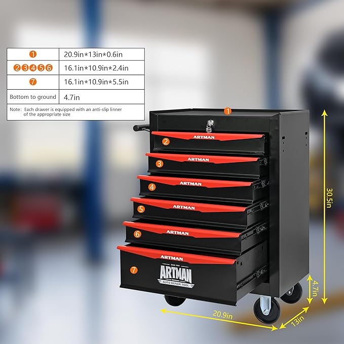 6-Drawer Steel Rolling Tool Cart with Wheels & Handle, Heavy-Duty Tool Chest Storage Cabinet for Garage and Workshop