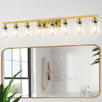 8 Light Gold Vanity Lights Over Mirror, 52inch Gold Bathroom Light Fixtures Modern Vanity Lights Gold Bathroom Wall Lighting for Mirror Bedroom,Living Room
