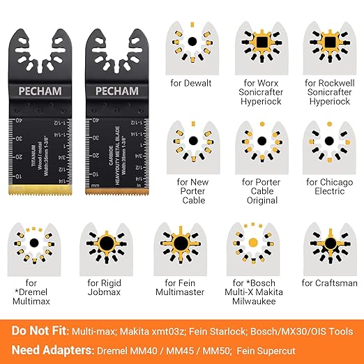 PECHAM 23PCS Titanium & Carbide Multitool Blades Oscillating Tool Saw Blades Heavy Duty for Hard Material, Metal/Steel Nails/Bolts/Screws Fit Most Oscillating Tools