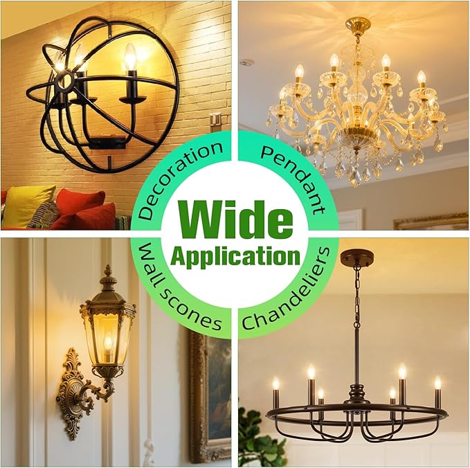 E26 Base LED Candelabra Light Bulbs 2700K Soft White, 6W, 60 watt Equivalent, E26 LED Bulb, B10 Chandelier Candle Light Bulbs, Non-Dimmable, 90+CRI, 600LM, Cear Glass, 12 Pack