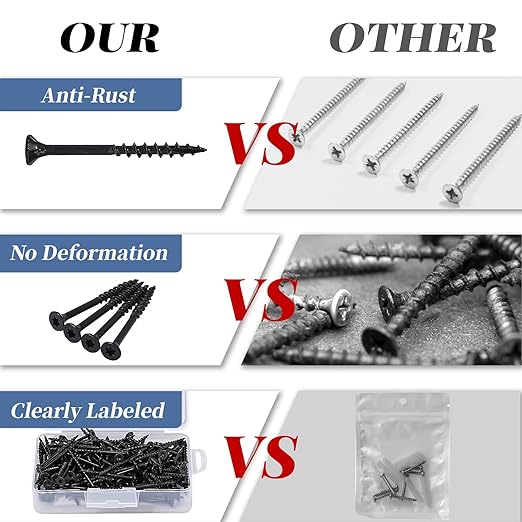 Deck Screws 2 Inch, Wood Screws #8 x 2, 150PCS, Torx Star Flat Head, Fence Construction Screws, Rust Resistant Epoxy Coated, T25 Bit Included, Black