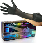 Raxwell Heavy Duty Disposable Gloves Latex Free | 5.5 Mil Black Nitrile Gloves | Powder Free Chemical Resistant Gloves