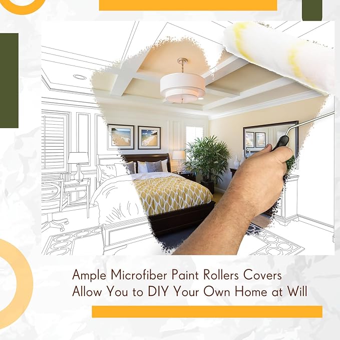 Leumoi 200 Pcs 4 Inch Mini Paint Roller Bulk Small Microfiber Roller Cover 1/2" Nap for Paint Brush for House Painting Supplies DIY Craft Home Wall Repair Tool Kit Set(Yellow)