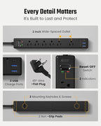 15Ft Long Extension Cord, SUPERDANNY Flat Plug Surge Protector Power Strip, 6 Outlets & 3 USB Ports, Desk Charging Station for Home Office, College Dorm Room Essentials