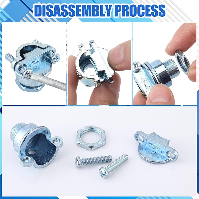 20 Pcs Nm Clamp Type Cable Connectors 1/4 Inch Metal Electrical Box Connectors Wire Clamps for Metallic Conduit Protect Cables Silver, Zinc Alloy
