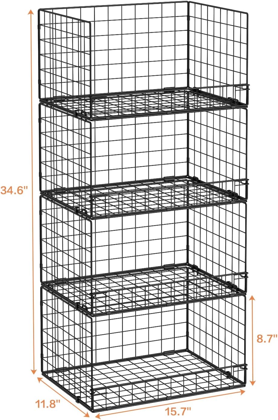 4-Tier Stackable Closet Organizers and Storage Shelves, Clothes Shelf Organizer Basket Bins, Foldable Sweater Storage for Closet Organizer System, Black (Patent Pending)