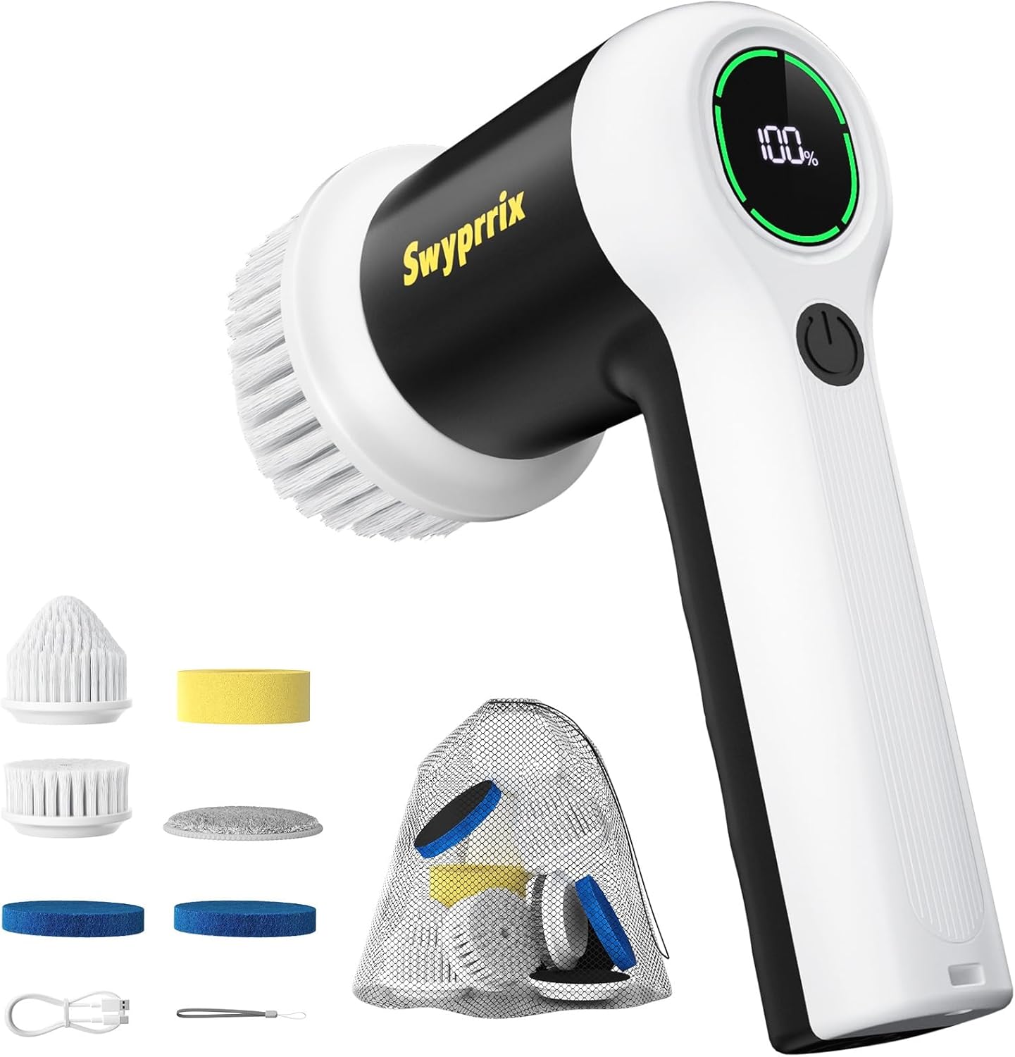 Electric Bathroom Cleaning Brush, Cordless Spin Scrubber Full Body Waterproof IPX7 with 6 Replaceable Brush Heads for Bathtub/Kitchen/Window/Home Cleaning -SD-CTB02