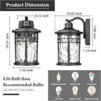 Darkaway Large Outdoor Porch Lights Wall Mount, 15inch Outside Light Fixtures Sconces Wall Lighting with Water Ripple Glass Waterproof Exterior Lights for Patio Yard House Hallway Doorway Garage