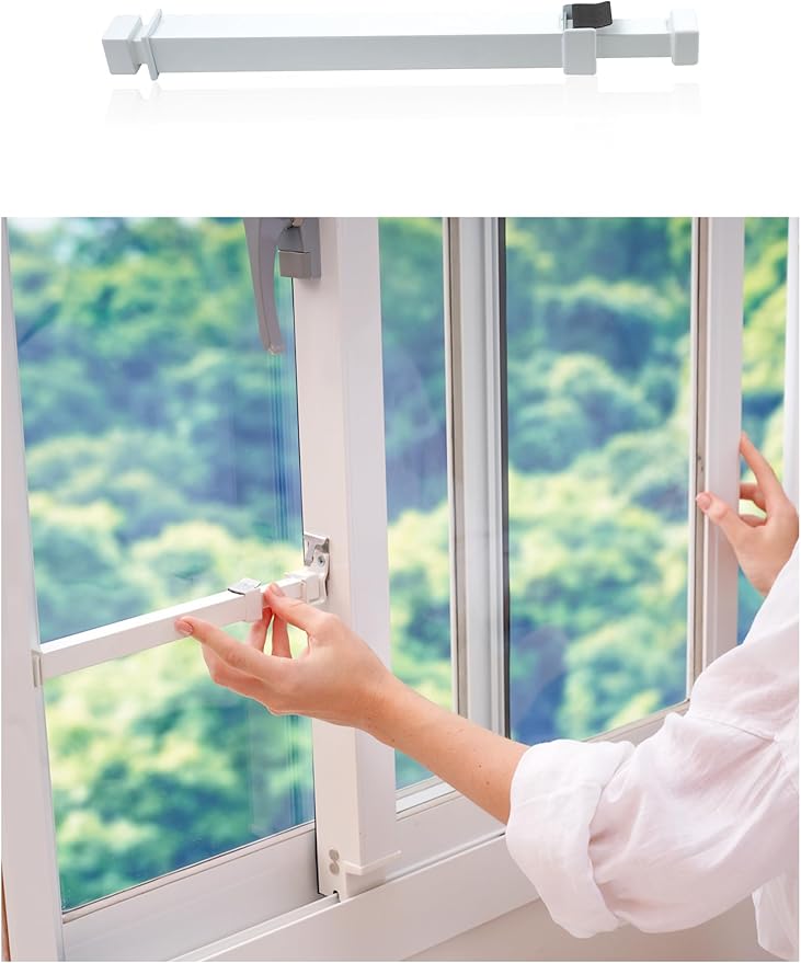 Greatim GT-DB005 Home Security Window Lock, Egress Window Lock, Childproof, Locking System, AntiLift Lock, Vertical Bar, for Single Hung Windows, Window Dowel, Adjustable (10.6~16.62 inch)