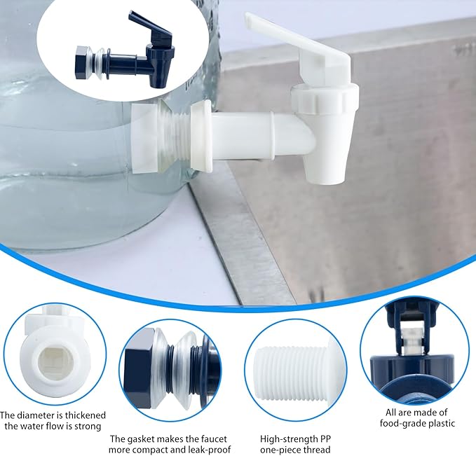 Replacement Cooler Faucet Water Bottle Jug, BPA-Free Plastic Spigot Spout Water Beverage Lever Pour Dispenser Valve, Crock Tap (2 White, 2 Black)