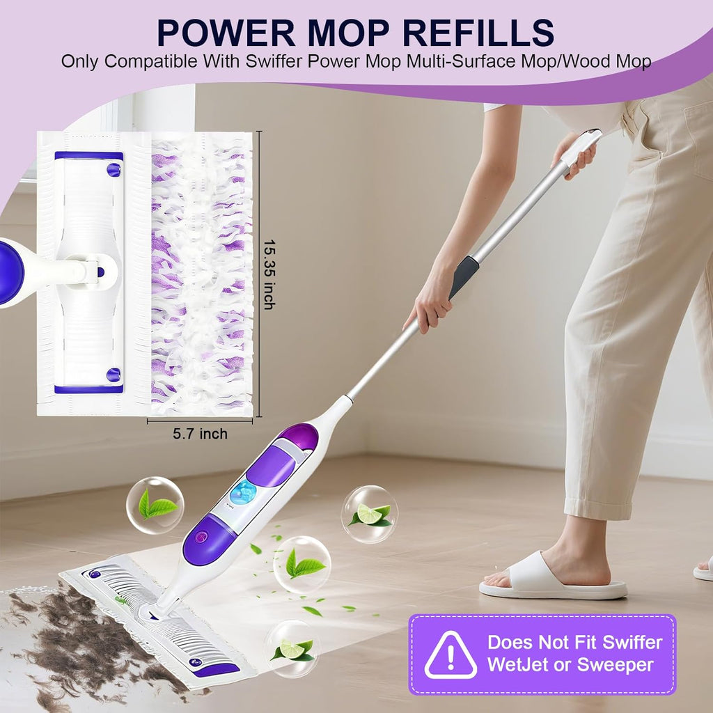 42 Pcs 5X Cleaning Power Mop Refills for Swiffer Power Mop, Unscented 14-Layer Thickened Disposable Mopping Pad Refills, for All Finished Floors