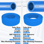 CheeMuii 76 PCS Brass DOT Air Line Fittings with 100FT 1/4" and 50FT 3/8" Blue DOT Air Lines Kit Push Lock Air Line Quick Connect Fittings with Pneumatic Tubing Set