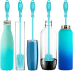 12.5” Silicone Bottle Brush & Straw Cleaner Brush Set | Water Bottle Cleaner for Hydro Flasks, Tumblers, Glassware, Vases and Narrow Neck Containers