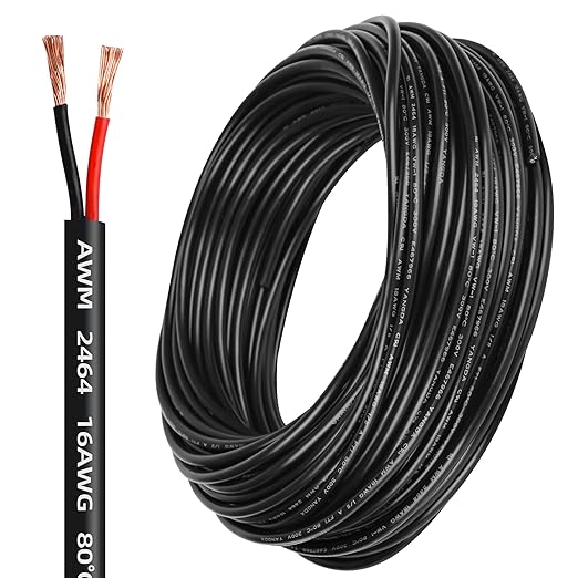 16 Gauge Electrical Wire 2 Conductor, 16 AWG Stranded PVC Oxygen-Free Copper Cable, 50FT 2 Core Flexible Extension Power Cord for Auto, LED Lamp Lighting Strips, Automotive