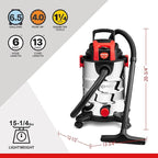 Shop-Vac 6.5 Gallon 4.0 HP Wet/Dry Vacuum with Blower Function, Stainless Steel Tank, Portable Shop Vacuum with Wheels, Includes Filters, Hose & Accessories, Ideal for Garage and Workshop