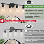 4-Light Bathroom Light Fixtures, Matte Black Modern Vanity Lights Over Mirror with Clear Glass Shade, Bathroom Wall Lamp for Mirror Kitchen Living Room Hallway Cabinet Porch Bedroom Reading room