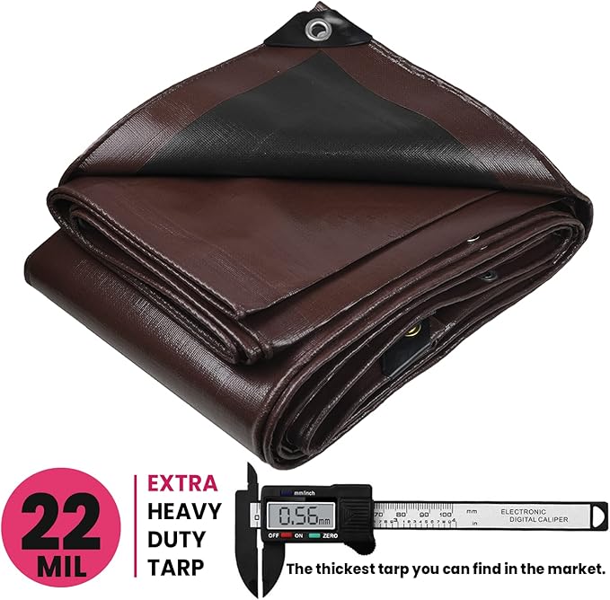 PROTARP Extreme Heavy Duty 22 Mil Tarp Cover, Waterproof, UV Resistant, Rip and Tear Proof, Poly Tarpaulin with Reinforced Edges for Roof, Camping, Patio, Pool, Boat. (Brown/Black 100′ X 100′)