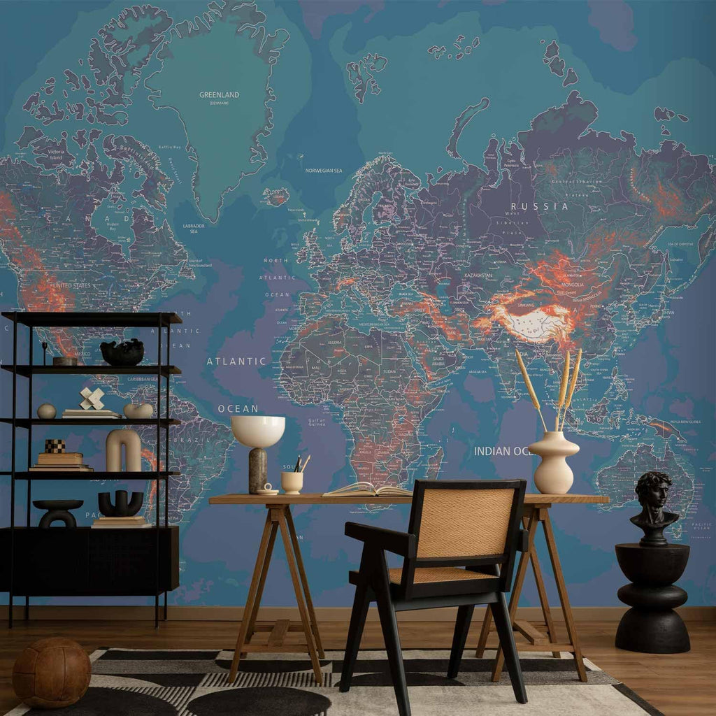 artgeist Premium Wall Mural World Map 138x101 in - XXL Non-Woven Wallpaper Fleece Wall Decor Photo Print Picture Image Design Home Map of The World k-A-0061-a-d