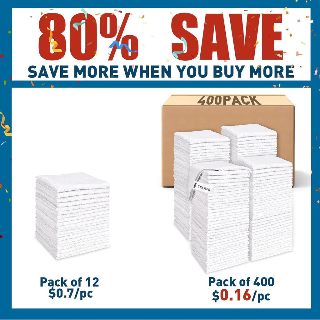 Microfiber Cleaning Cloths-400 Pack, Microfiber Towels Bulk, Towels for Cars, Cleaning Rags White (12x12 inches)