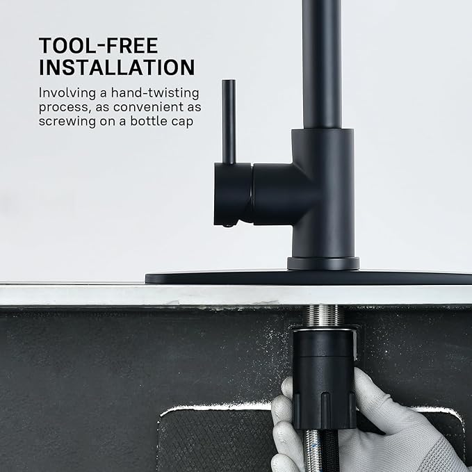 WEWE Black Kitchen Sink Faucets: Water Faucet with Pull Down Sprayer Stainless Steel Single Handle 1 Or 3 Hole for Farmhouse Commercial Camper Laundry Rv Bar